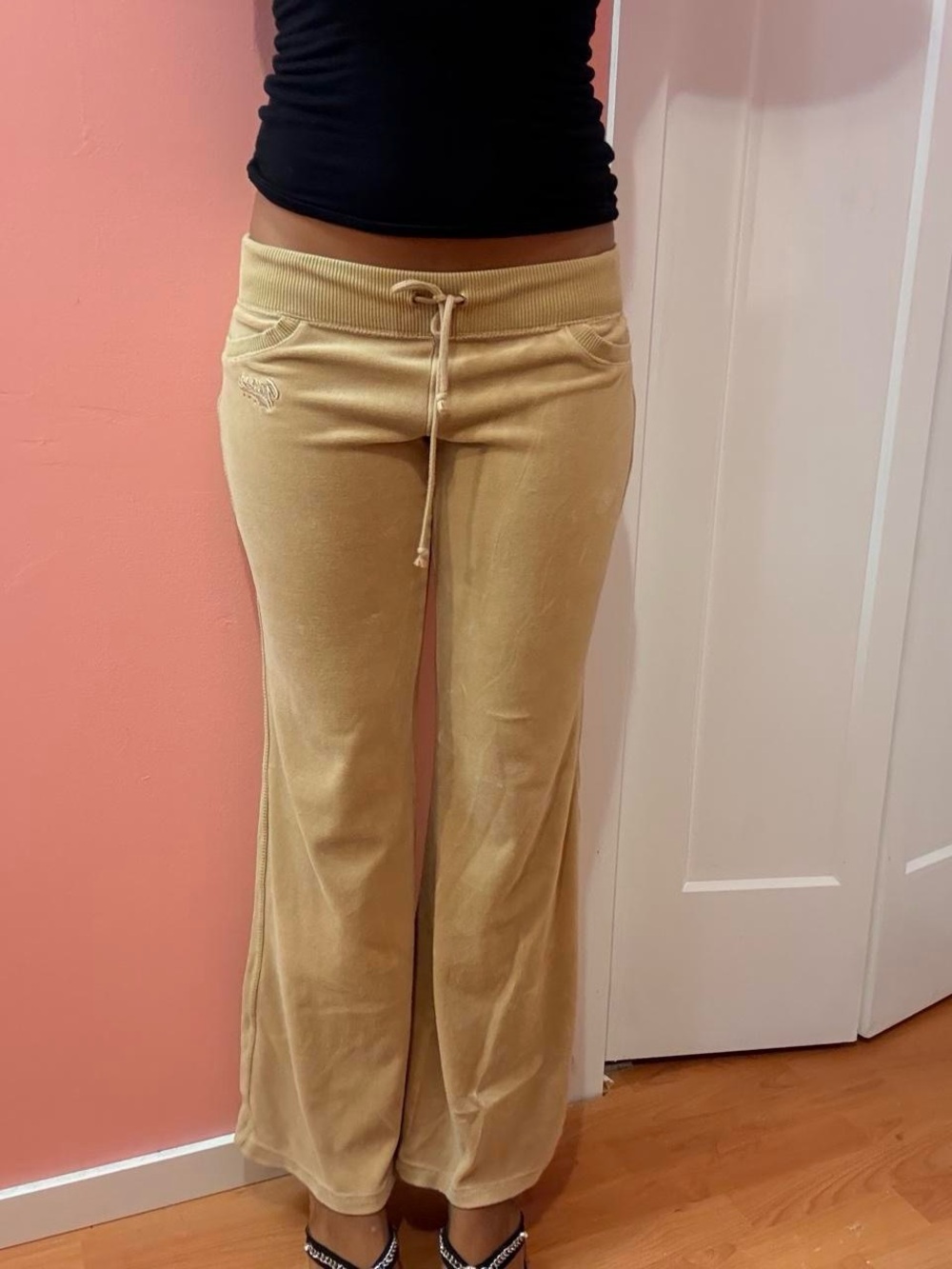 y2k guess velour low rise flare sweatpants with gem stones